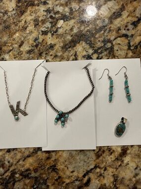 Authentic Turquoise Accent Necklace and Earring Set - Women Jewelry